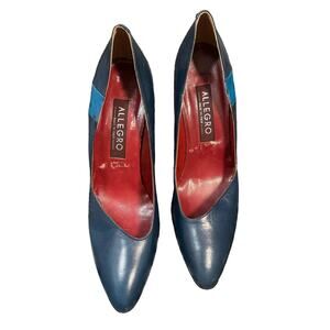 Allegro Vintage 80's Leather Pump Ostrich Print Heels Women's 7.5 NARROW